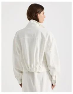 Blaq Denim Funnel Neck Jacket in Ivory