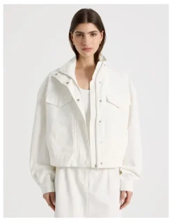 Blaq Denim Funnel Neck Jacket in Ivory