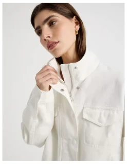 Blaq Denim Funnel Neck Jacket in Ivory