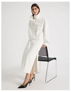 Blaq Denim Funnel Neck Jacket in Ivory