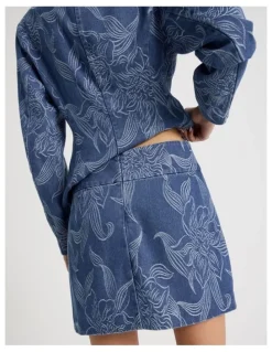 Blaq Denim Jacquard Mini Skirt in Blue