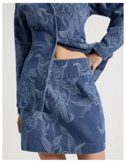 Blaq Denim Jacquard Mini Skirt in Blue