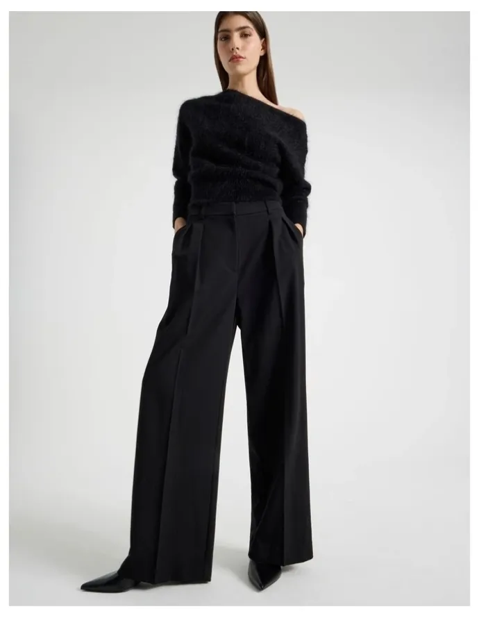 Blaq Double Pleat Wide Pants in Black
