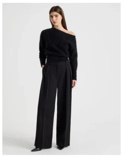 Blaq Double Pleat Wide Pants in Black