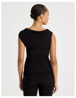 Blaq Draped Jersey Asymmetric Top in Black