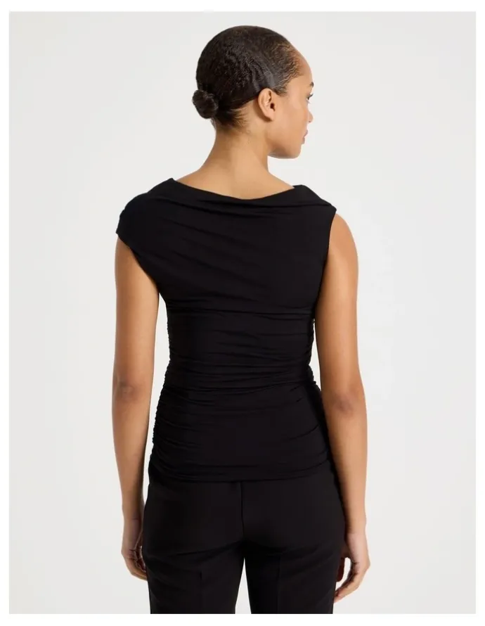 Blaq Draped Jersey Asymmetric Top in Black