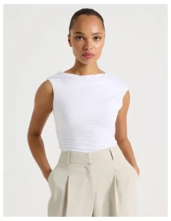 Blaq Draped Jersey Asymmetric Top in White