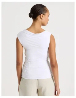Blaq Draped Jersey Asymmetric Top in White