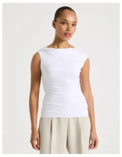 Blaq Draped Jersey Asymmetric Top in White