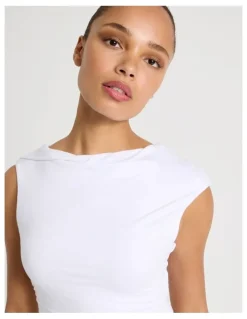 Blaq Draped Jersey Asymmetric Top in White