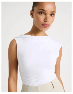 Blaq Draped Jersey Asymmetric Top in White