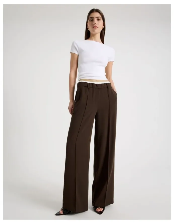 Blaq Elasticated Waist Pant in Brown