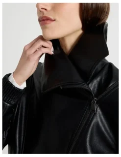 Blaq Faux Leather Bomber Jacket in Black