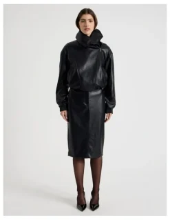 Blaq Faux Leather Bomber Jacket in Black