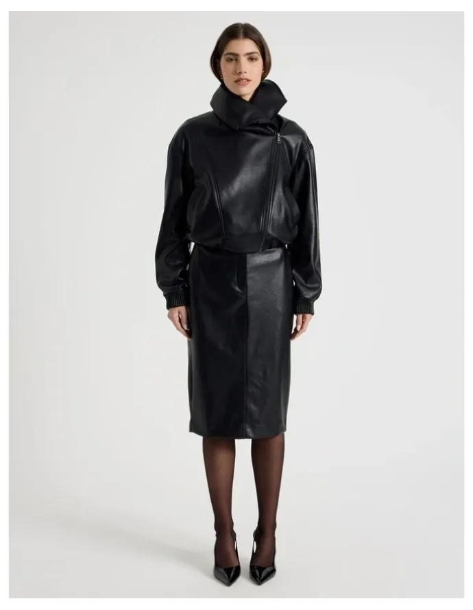 Blaq Faux Leather Bomber Jacket in Black