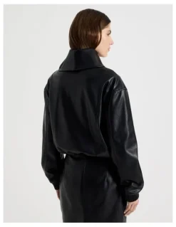 Blaq Faux Leather Bomber Jacket in Black