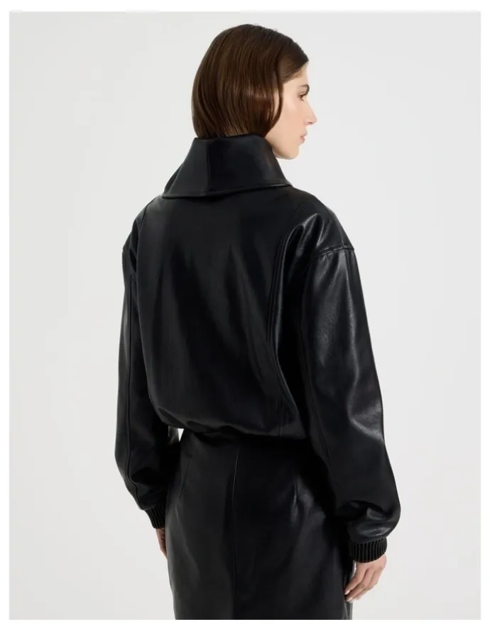 Blaq Faux Leather Bomber Jacket in Black