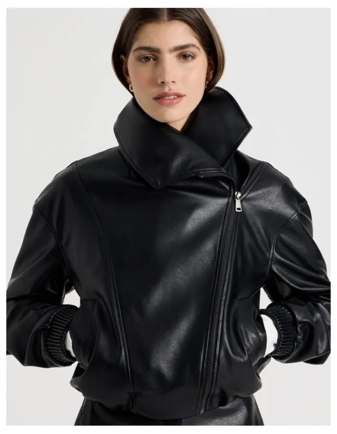 Blaq Faux Leather Bomber Jacket in Black