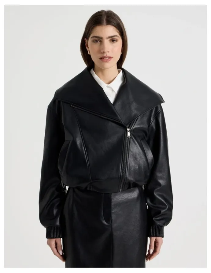 Blaq Faux Leather Bomber Jacket in Black