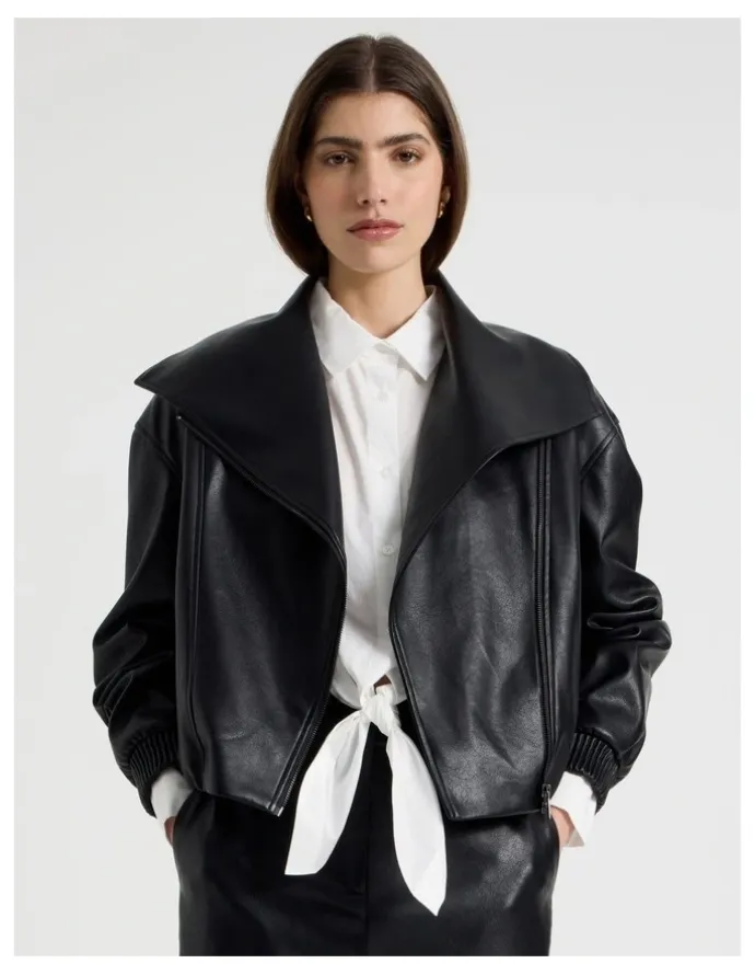 Blaq Faux Leather Bomber Jacket in Black