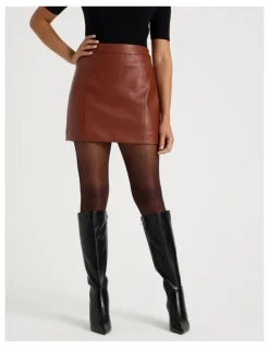 Blaq Faux Leather Mini Skirt in Cognac