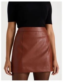 Blaq Faux Leather Mini Skirt in Cognac
