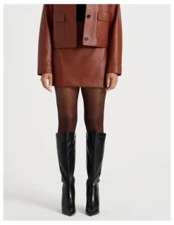 Blaq Faux Leather Mini Skirt in Cognac