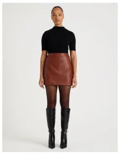 Blaq Faux Leather Mini Skirt in Cognac