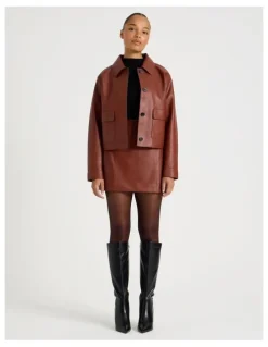 Blaq Faux Leather Mini Skirt in Cognac