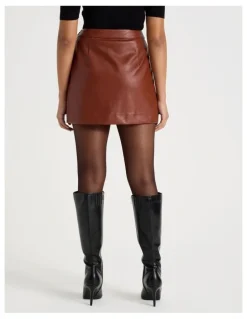 Blaq Faux Leather Mini Skirt in Cognac
