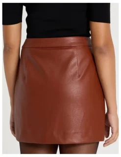 Blaq Faux Leather Mini Skirt in Cognac