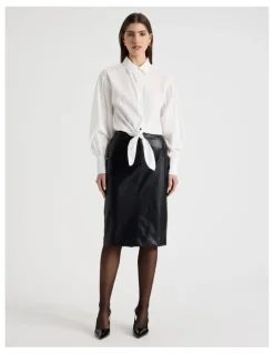 Blaq Faux Leather Pencil Skirt in Black