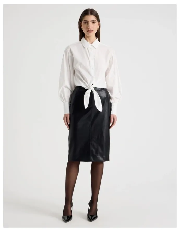 Blaq Faux Leather Pencil Skirt in Black