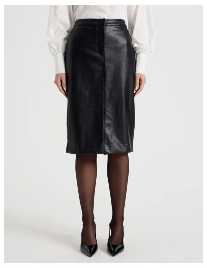 Blaq Faux Leather Pencil Skirt in Black