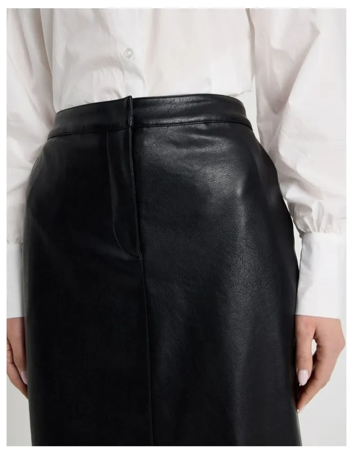Blaq Faux Leather Pencil Skirt in Black