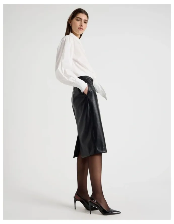 Blaq Faux Leather Pencil Skirt in Black