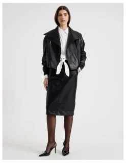 Blaq Faux Leather Pencil Skirt in Black