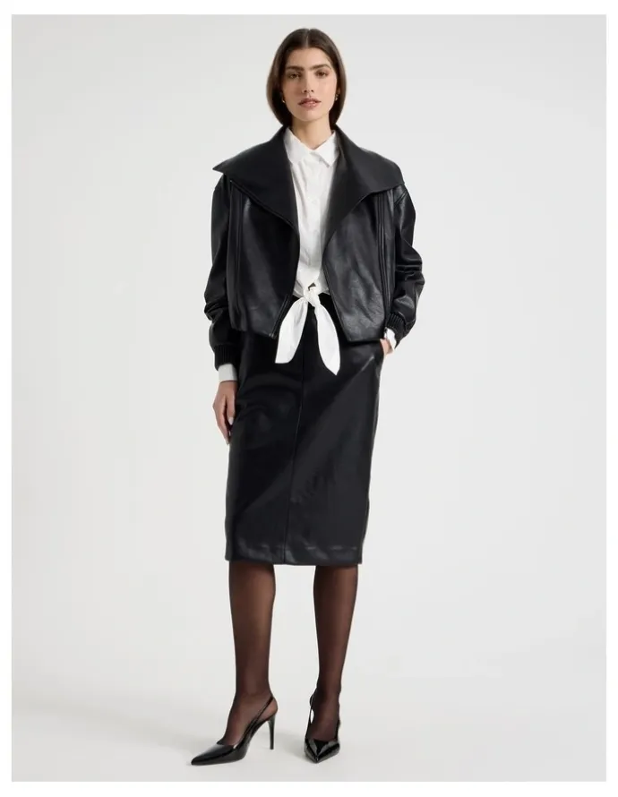 Blaq Faux Leather Pencil Skirt in Black