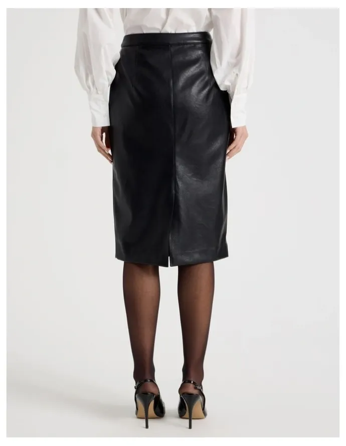 Blaq Faux Leather Pencil Skirt in Black