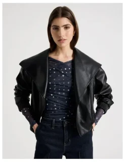 Blaq Mesh Long Sleeve Ruched Top in Navy