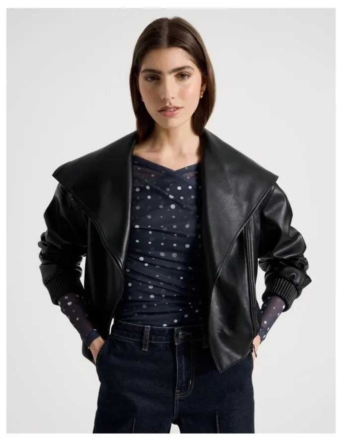 Blaq Mesh Long Sleeve Ruched Top in Navy