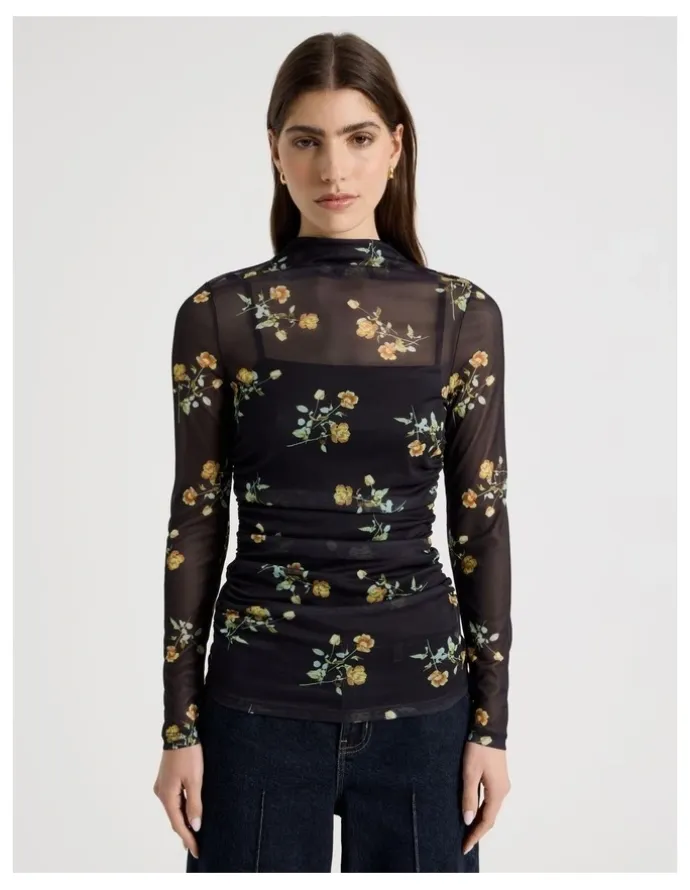 Blaq Mesh Long Sleeve Top in Black