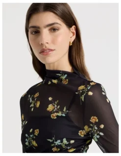 Blaq Mesh Long Sleeve Top in Black