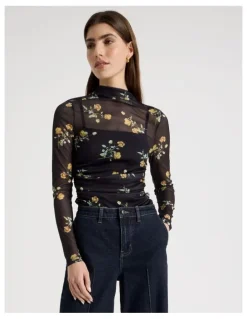 Blaq Mesh Long Sleeve Top in Black