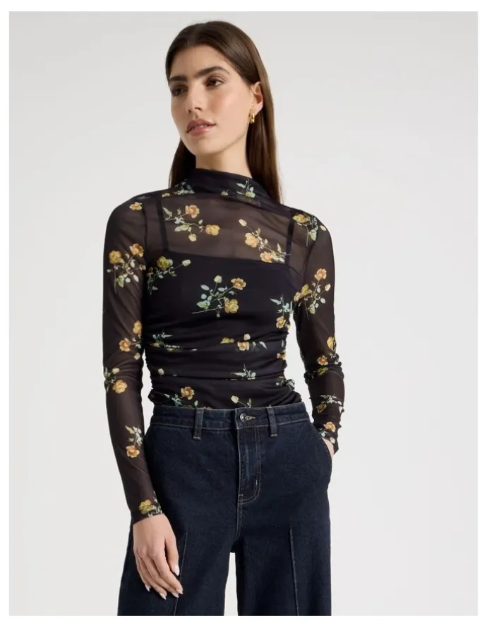 Blaq Mesh Long Sleeve Top in Black