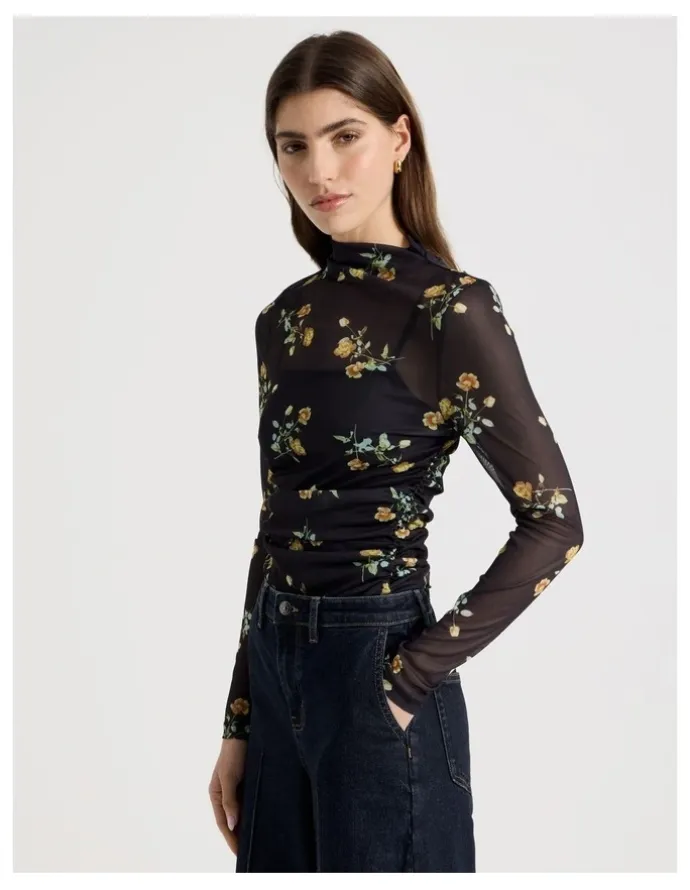 Blaq Mesh Long Sleeve Top in Black