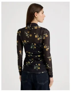 Blaq Mesh Long Sleeve Top in Black