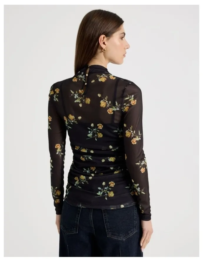 Blaq Mesh Long Sleeve Top in Black