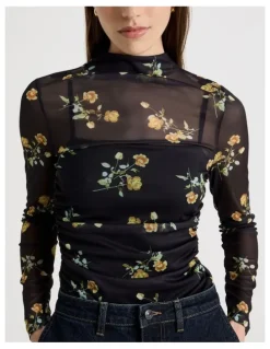 Blaq Mesh Long Sleeve Top in Black