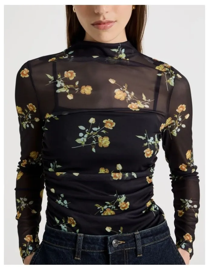 Blaq Mesh Long Sleeve Top in Black
